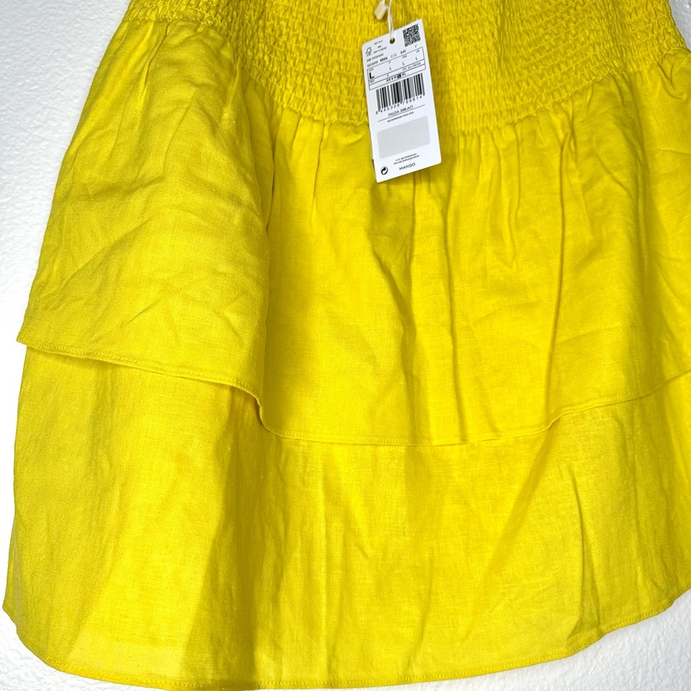 Mango Women’s Ruffled Linen blend Yellow Tiered Skirt, NWT women’s elastic waist - Picture 4 of 8